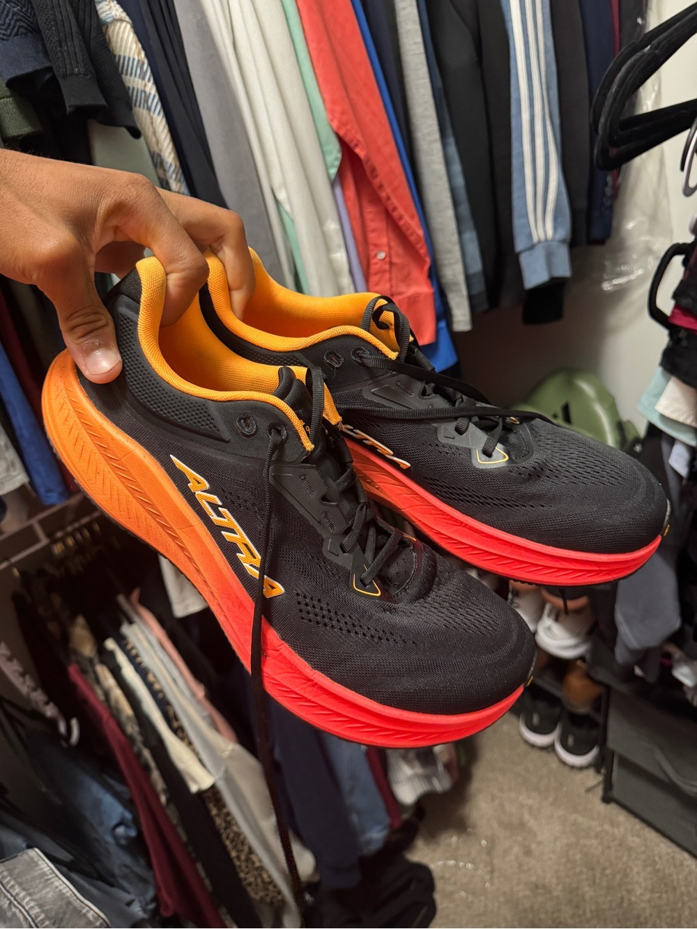 Altra Men's Black with Orange and Red Athletic Running Shoes